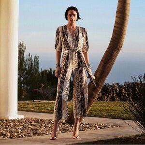 NWT L’AGENCE 70s Japanese Shibori Dyed Short Sleeve Wrap Tie Wide Leg Jumpsuit 2